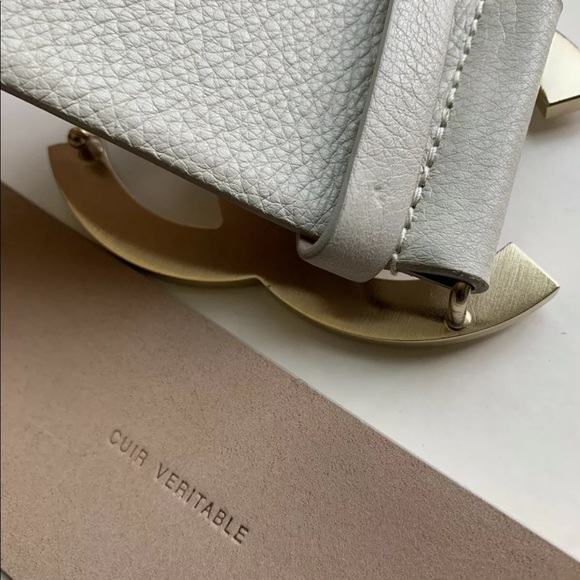 CHANEL 08P RARE ⭐️ Leather Belt Cream Off White Ivory Gold CC Huge Y2K Big Logo - Picture 6 of 16